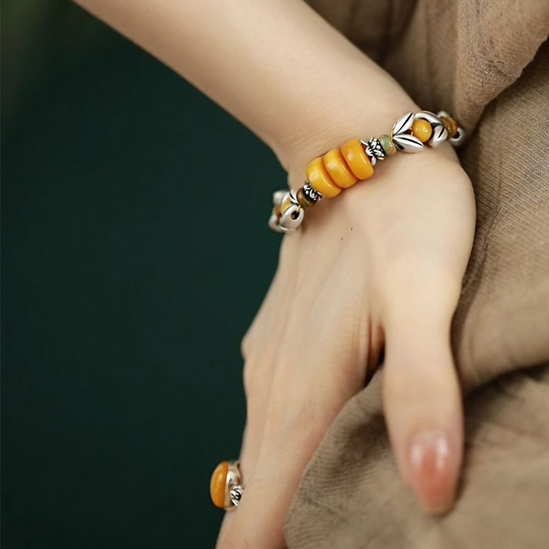 Ethnic Wear Fashion Designer - 黄色の円形ビーズスペーサー麦穂葉ブレスレット、新しいニッチなヴィンテージエスニックデザイン、手作り、普段使いできるジュエリー、女性へのギフト