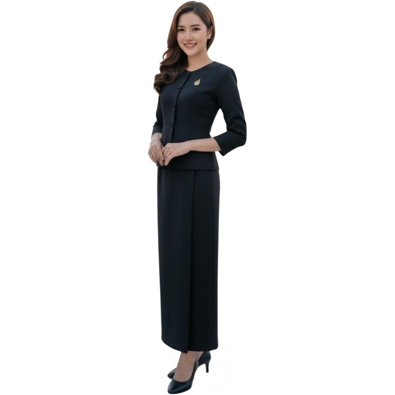 Thai Silk Blouse - 伝統的なタイのルアン・トン長袖ブラウス、黒のシルク、ヴィンテージスタイル - Spc52