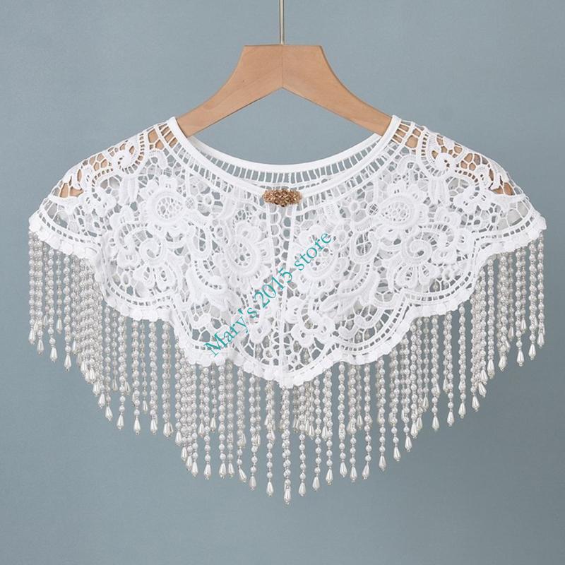 Ethnic Fashion Designers - 伝統的な中国風の刺繍ショルダーラップスカーフショールビーズパール装飾品エスニック中空デザイン