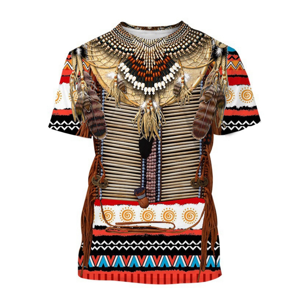 Fashion Ethnic Indian Clothing - インディアン Tシャツエスニックスタイル 3D プリントストリート男性女性カジュアルファッション特大半袖 Tシャツキッズ Tシャツトップス服