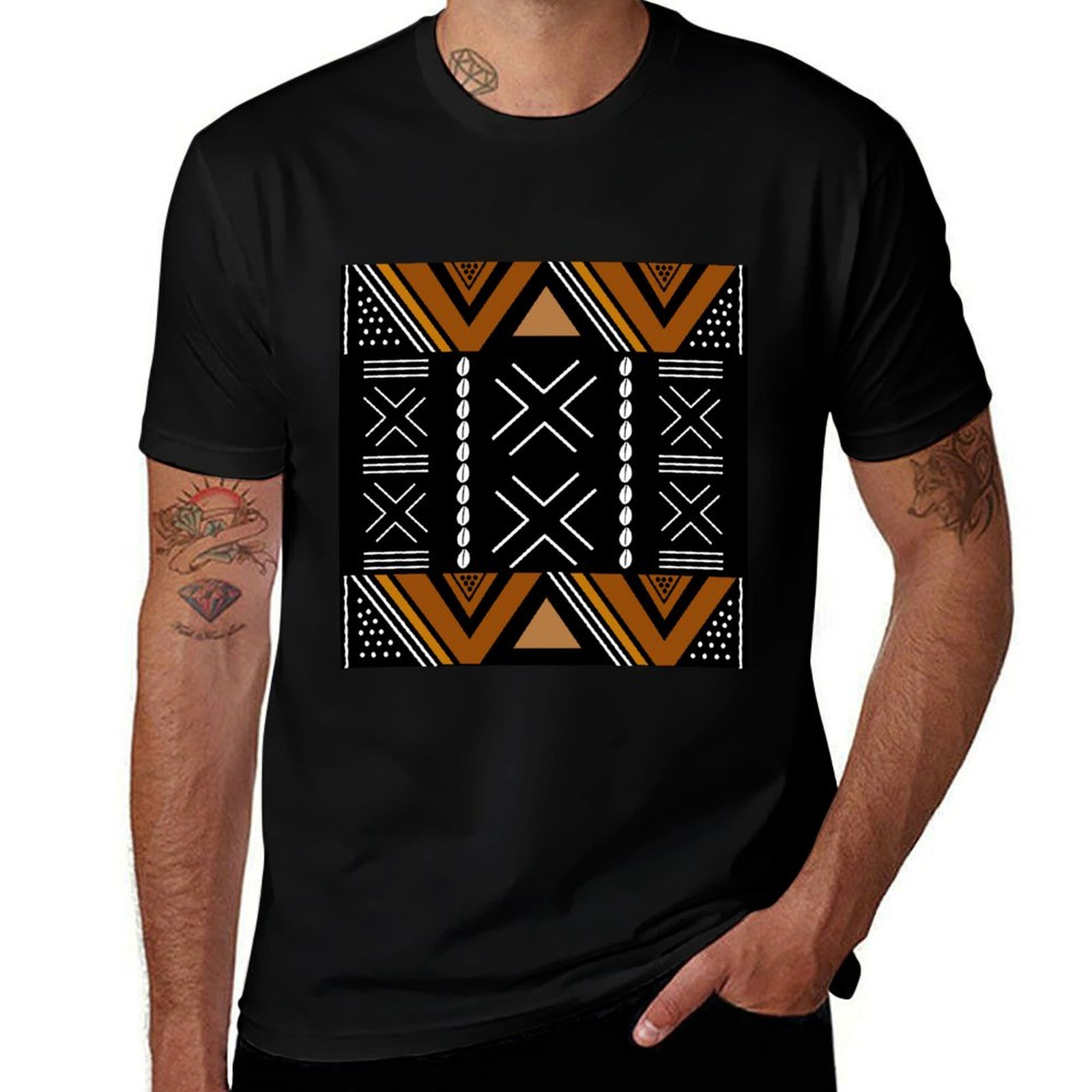 Mudcloth Print Top - アフリカン マッドクロス ボゴラン デザイン Tシャツ 大きいサイズ
