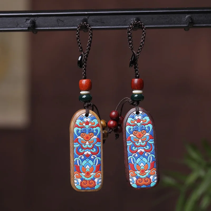 Ethnic Fashion Meaning - 天然サンダルウッドの絵のキーホルダー,エスニックな目覚めのライオン,幸運な獣,お祭りのラッキーギフト,すべてのブランド