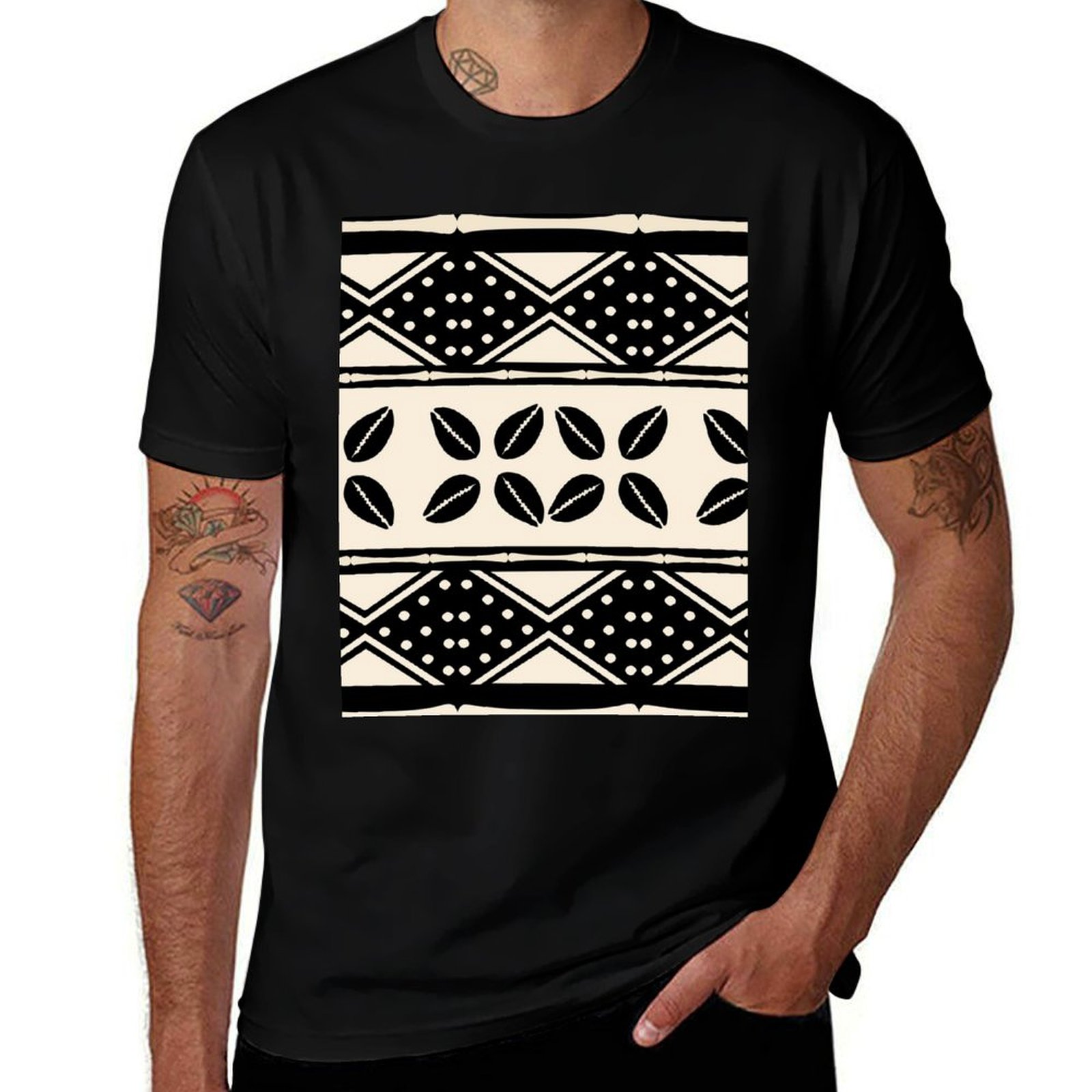 Mudcloth Print Top - アフリカの抽象的な泥布模様のTシャツ 快適なワークウェアTシャツ