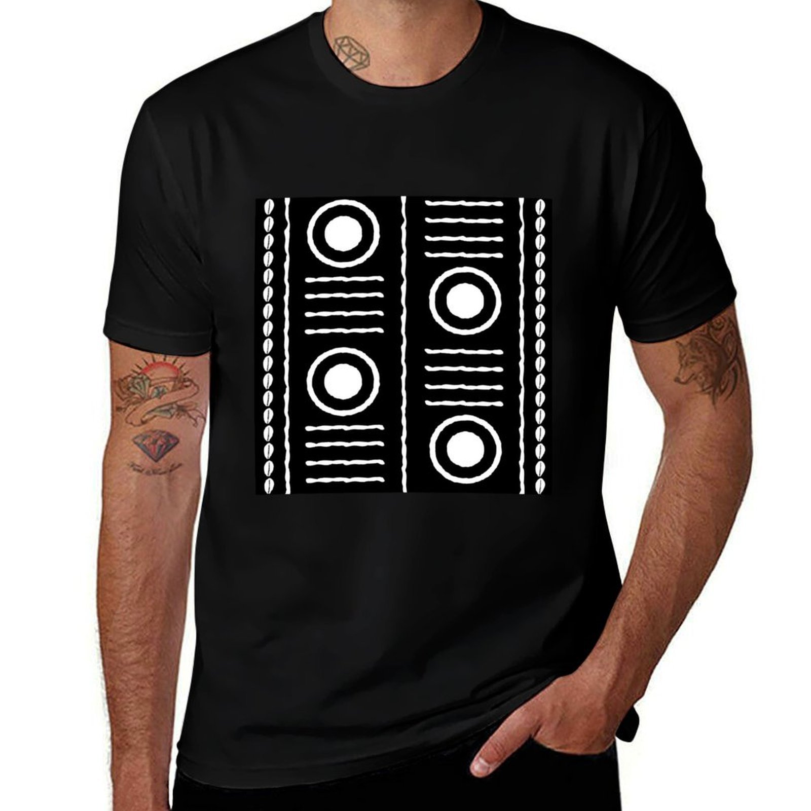 Mudcloth Print Top - 伝統的なアフリカの泥布デザインTシャツ 大きいサイズ 半袖Tシャツ