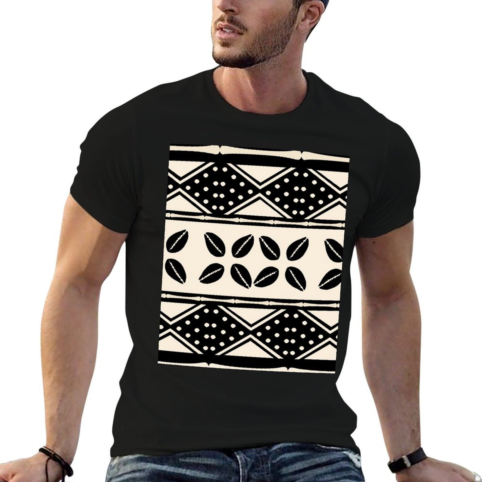 Mudcloth Print Top - アフリカの抽象的な泥布模様のTシャツ ジムウェア 通気性のある半袖Tシャツ