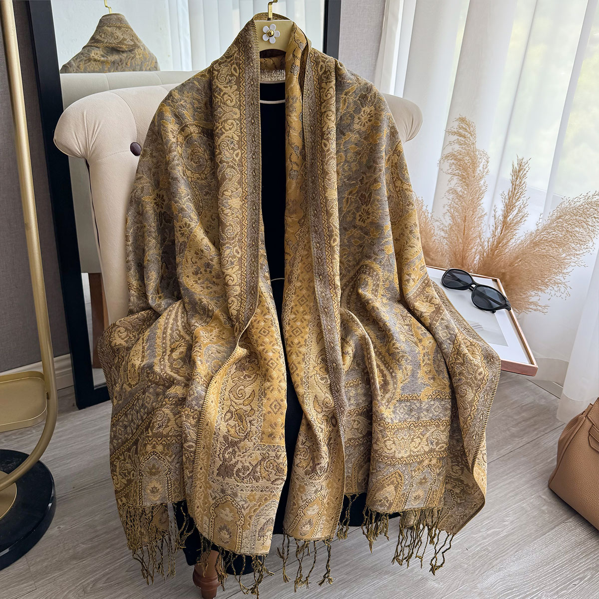 Ethnic Fashion Designers - 2025 タッセルブランケットデザイン エスニック風 厚手パシュミナ 新冬 暖かいショール