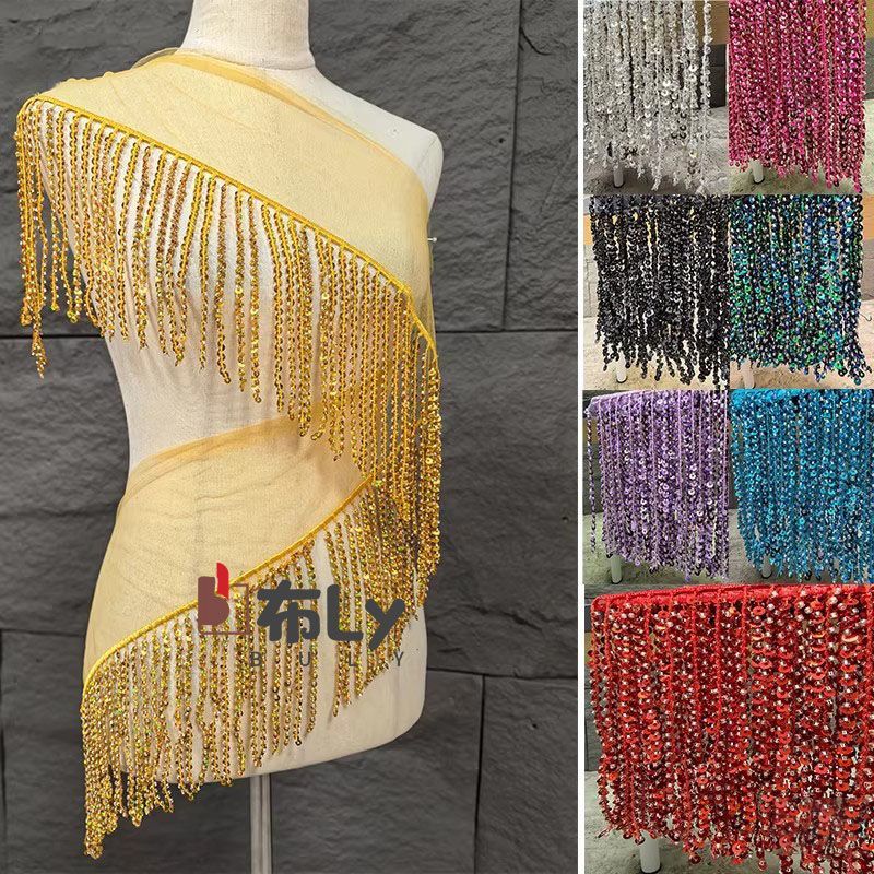 Ethnic Fashion Designers - 15cmビーズスパンコールタッセルフリンジ、エスニック刺繍トリム、ステージ衣装のスカート装飾＆ファッションデザイナーアクセサリー用
