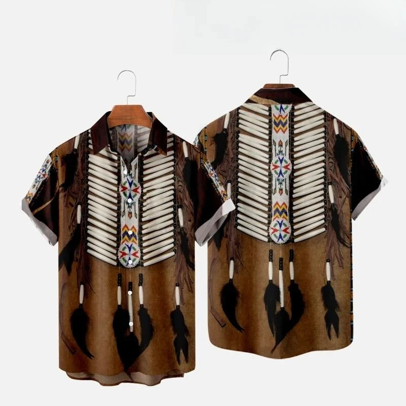Fashion Ethnic Indian Clothing - インドエスニックスタイル 3D プリントビーチシャツ男性女性ファッションストリートヴィンテージ半袖シャツ男性トップスブラウス男の服