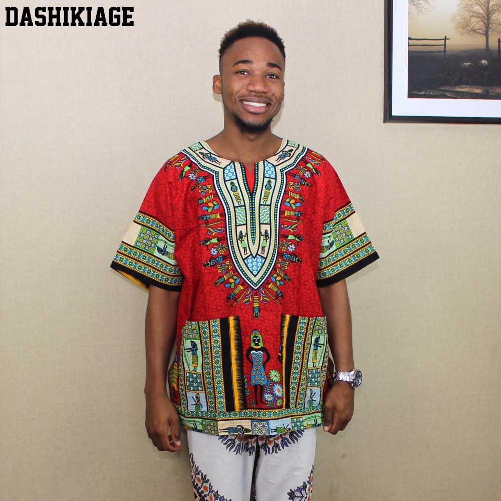 Dashiki Shirt Men - ユニセックスtシャツ綿2016,新しいファッションデザイン,トラディショナルアフリカンプリント,ダシキ,短納期,100%