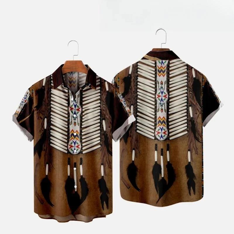 Fashion Ethnic Indian Clothing - インドエスニックスタイル 3D プリントビーチシャツ男性女性ファッションストリートヴィンテージ半袖シャツ男性トップスブラウス男の服