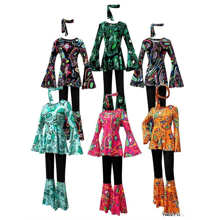 Ethnic Fashion Sale - 新しいホット販売タイダイプリントトップパンツスカーフセットヒッピーダンスステージパフォーマンス服女性のエスニックファッション衣装