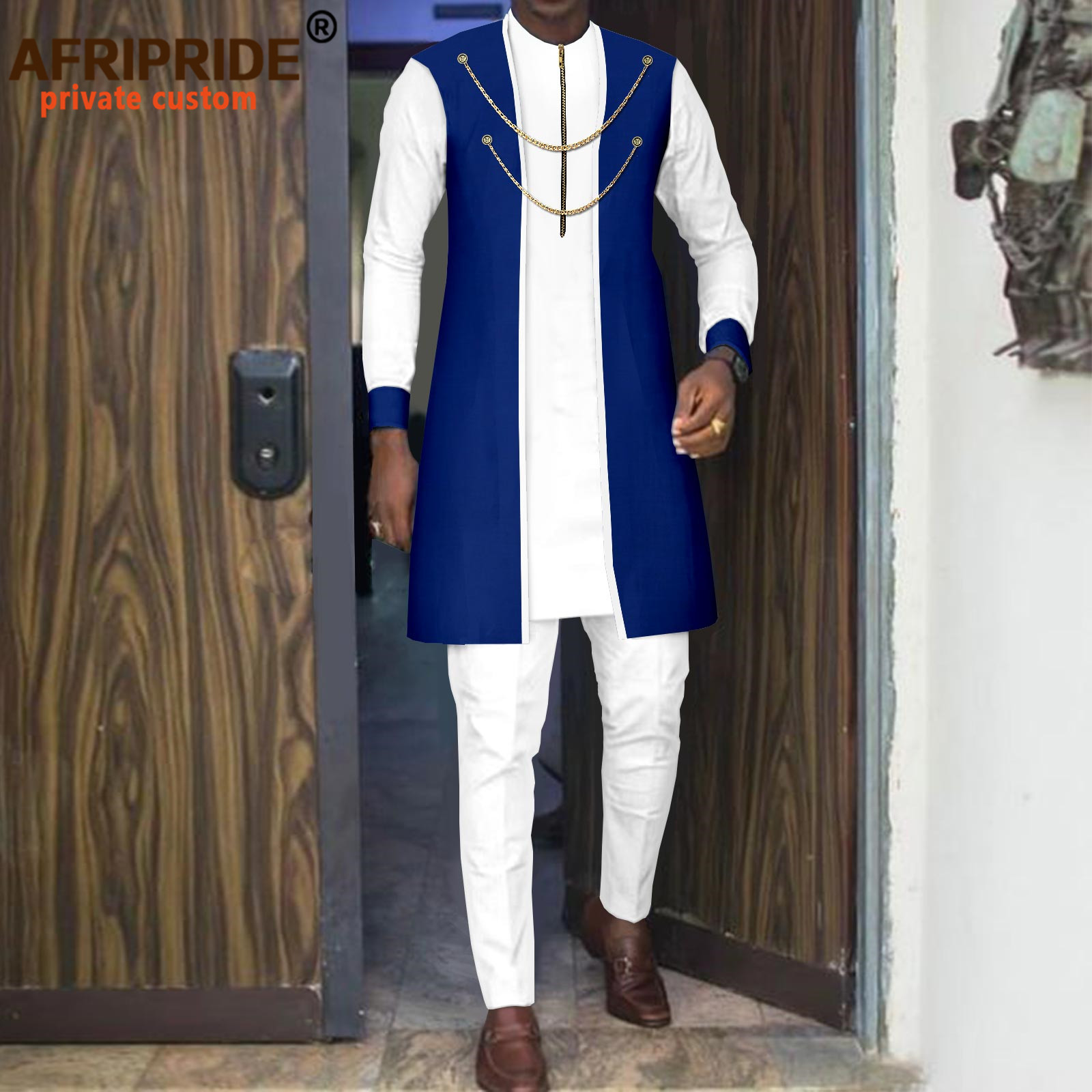 Dashiki Shirt Men - バジンリッチ-男性用アフリカンウェアセット,ジッパー付きジャケットとパンツ,パーティーや結婚式用の3ピースセット,a2216004