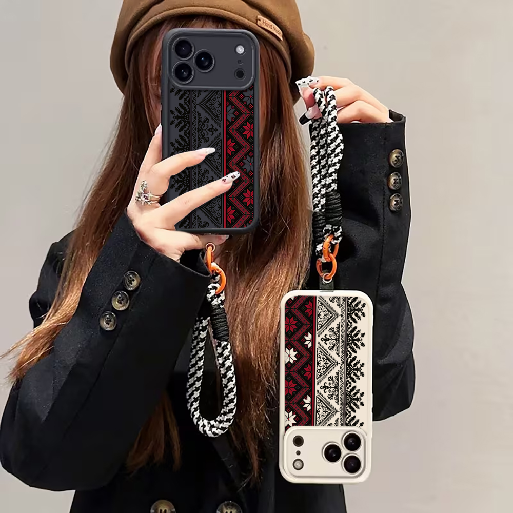 Ethnic Style - ヨーロッパ民族風ハンドリストストラップケース iPhone 16 17 Pro Max用ケース