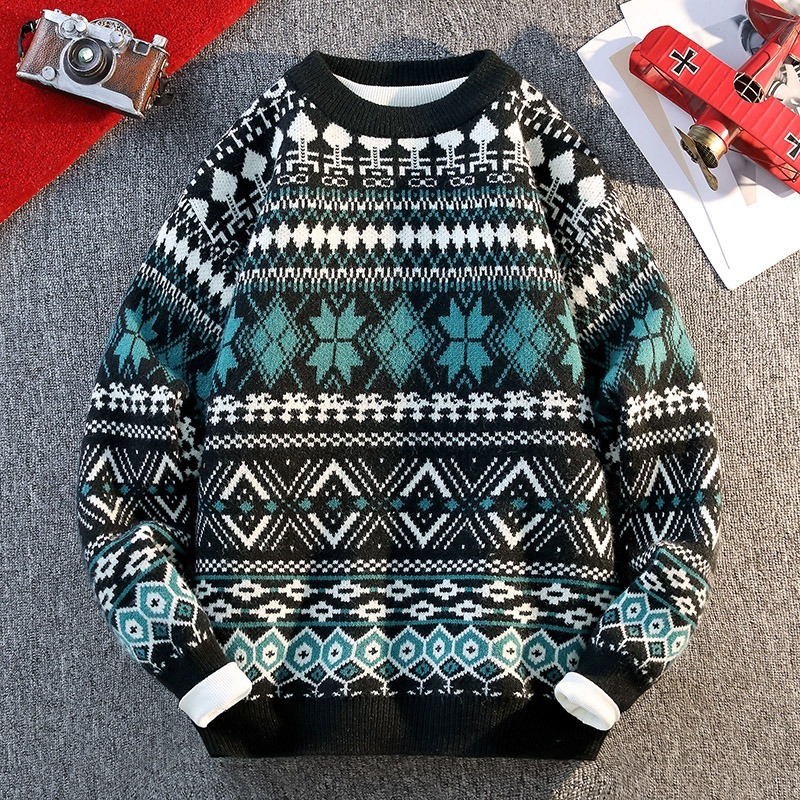 メンズ秋冬プルオーバーラウンドネック長袖カジュアルエスニック - Ethnic Fashion Men のレビューと価格