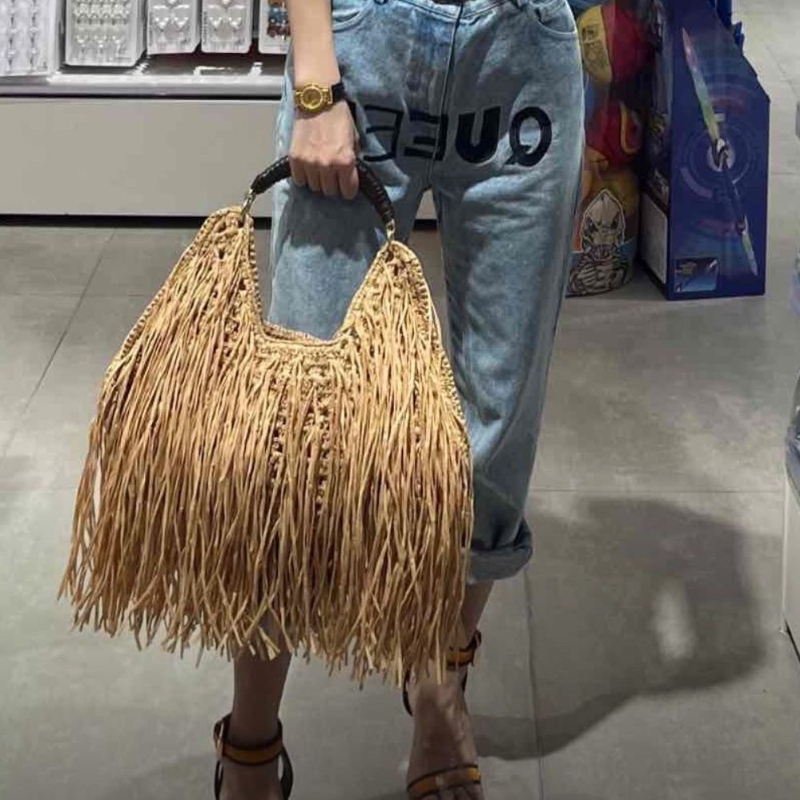 ボヘミアンフリンジストロートート、エレガントなショートハンド - Ethnic Fashion Designers のレビューと価格
