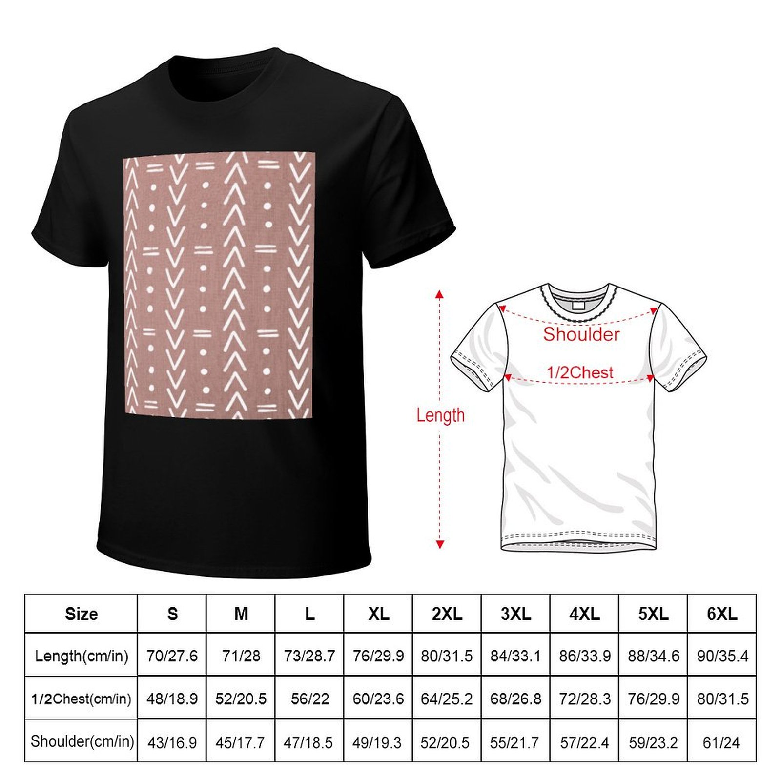 マッドクロス ホワイト 幾何学模様 ブラッシュピンク Tシャ - Mudcloth Print Top のレビューと価格