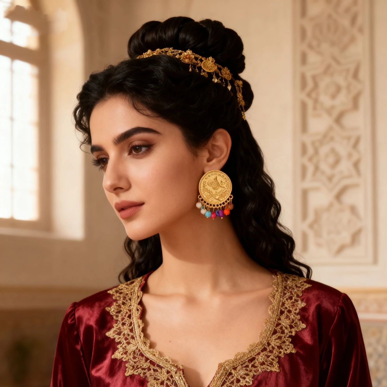 トルコのコインイヤリング、金メッキ、クルド人の花嫁用イヤリン - Ethnic Fashion Co In のレビューと価格
