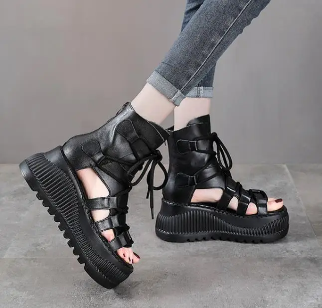 8 センチメートルエスニック牛本革アンクルブーツ女性中空ピー - Ethnic And Fashion のレビューと価格