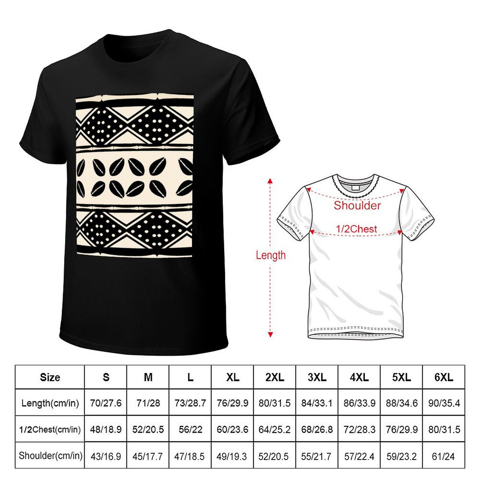 アフリカの抽象的なマッドクロス柄Tシャツ デイリーカジュアル - Mudcloth Print Top のレビューと価格