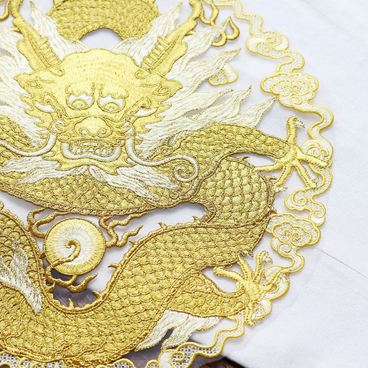 金糸龍の円形生地パッチ、漢服や民族衣装、服飾品用 - Ethnic Fashion Men のレビューと価格