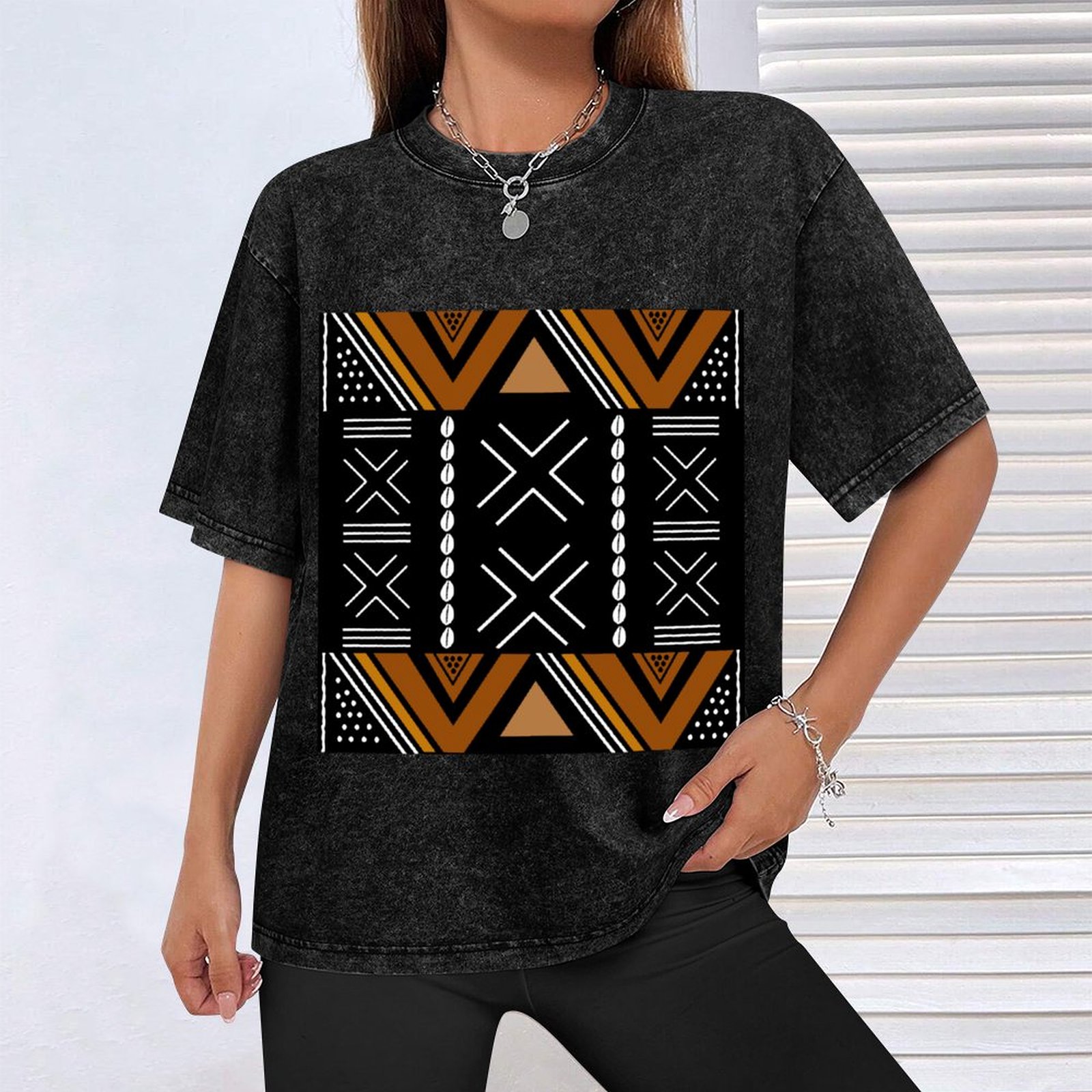 アフリカン マッドクロス ボゴラン デザイン Tシャツ カジ - Mudcloth Print Top のレビューと価格