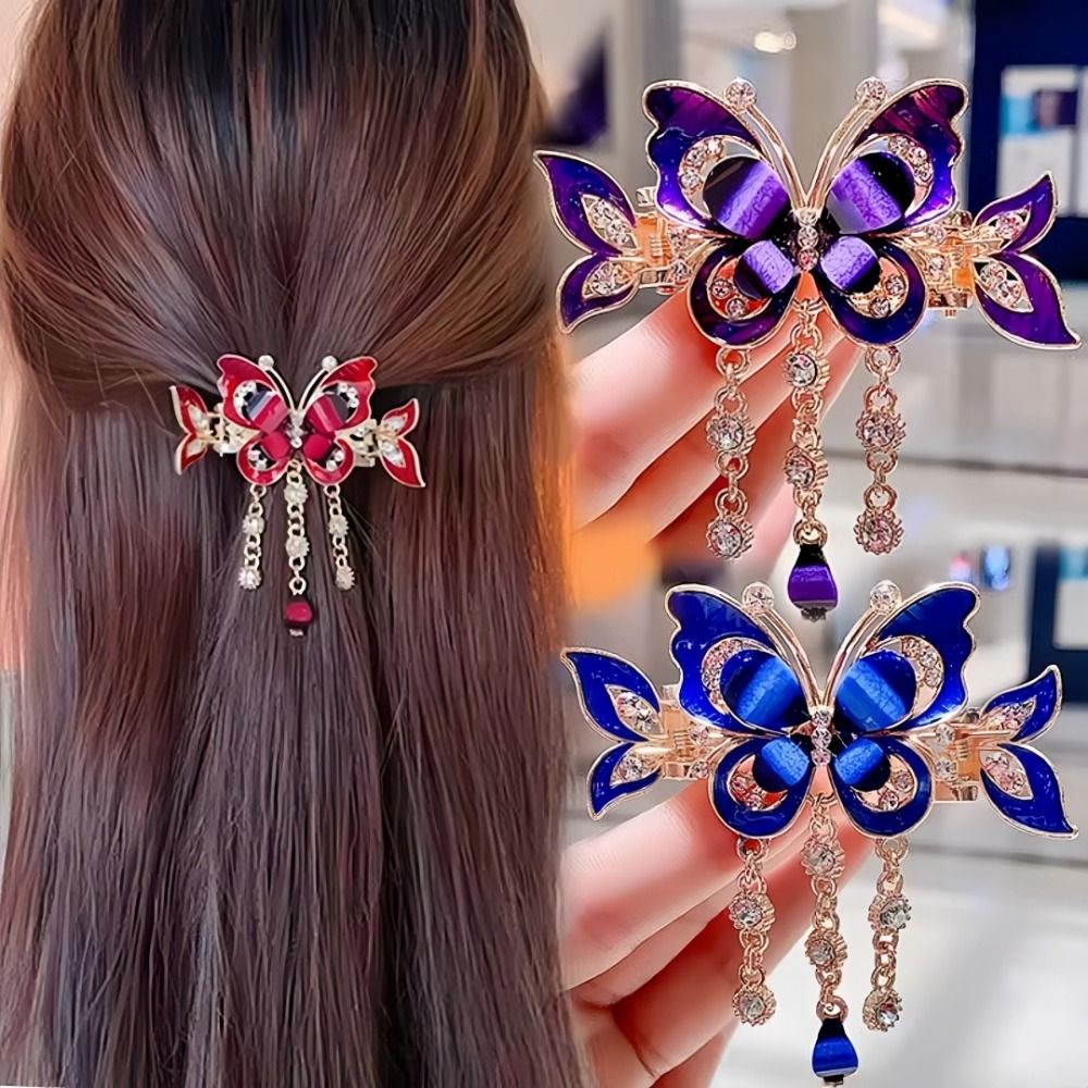 エレガントなデザインのラインストーン蝶ヘアピンタッセル装飾エ - Ethnic Fashion Designers のレビューと価格