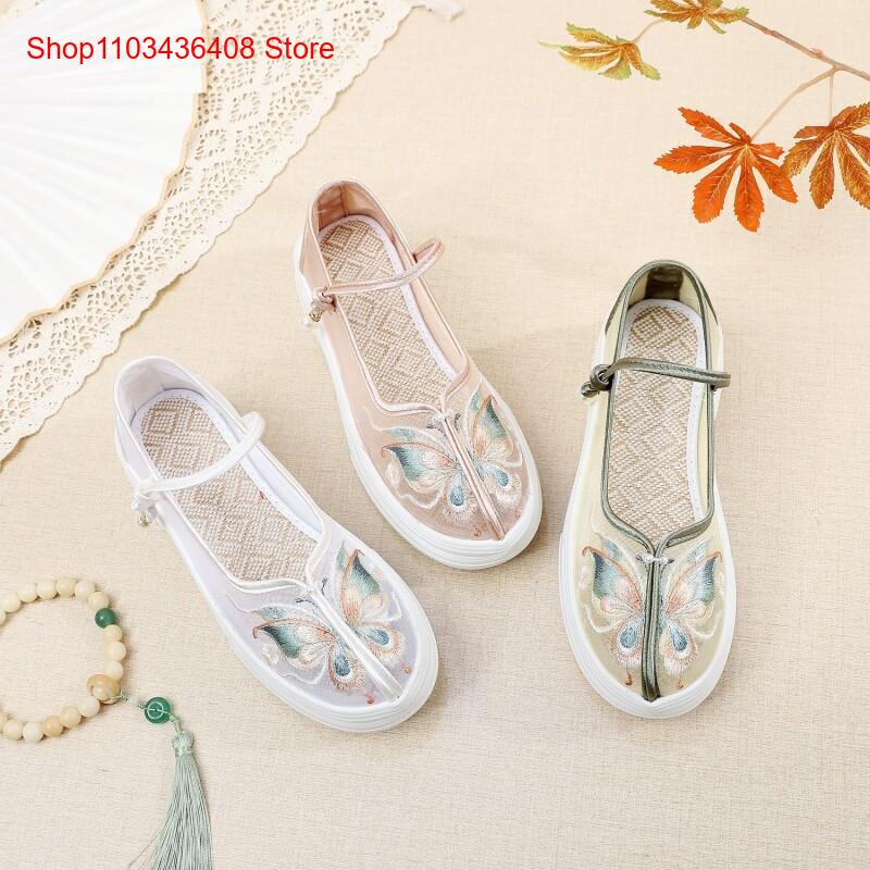 新しい中国風厚底エスニックスタイルの女性用布靴、ストラップ付 - Ethnic Style のレビューと価格