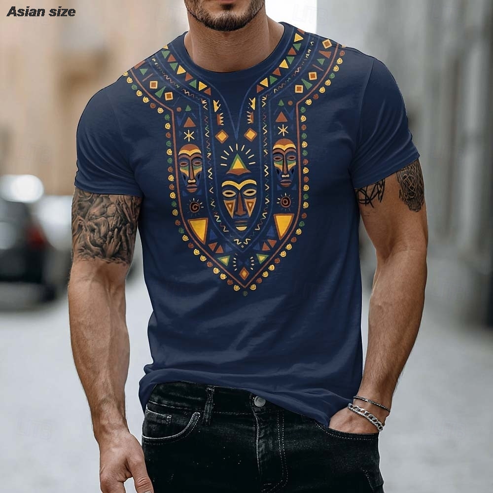 2026 メンズアフリカ部族マスクTシャツ エスニックダシキ - Dashiki Shirt Men のレビューと価格