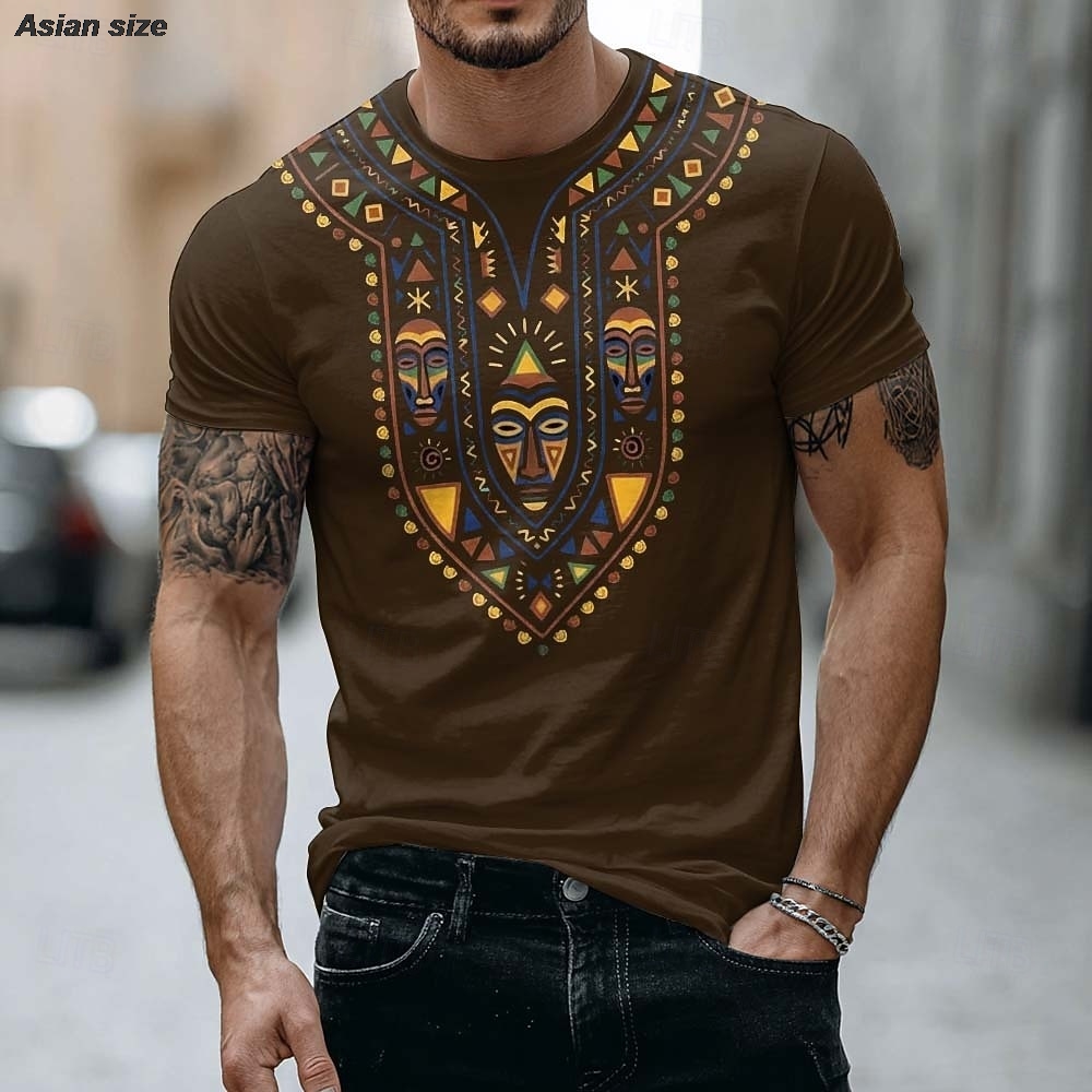 2026 メンズアフリカ部族マスクTシャツ エスニックダシキ - Dashiki Shirt Men のレビューと価格