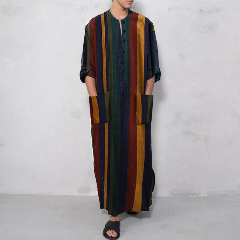 メンズロングストライププリントシャツエスニックスタイルカジュ - Ethnic Wear Fashion Designer のレビューと価格