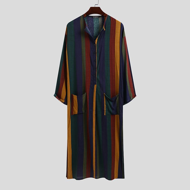 メンズロングストライププリントシャツエスニックスタイルカジュ - Ethnic Wear Fashion Designer のレビューと価格