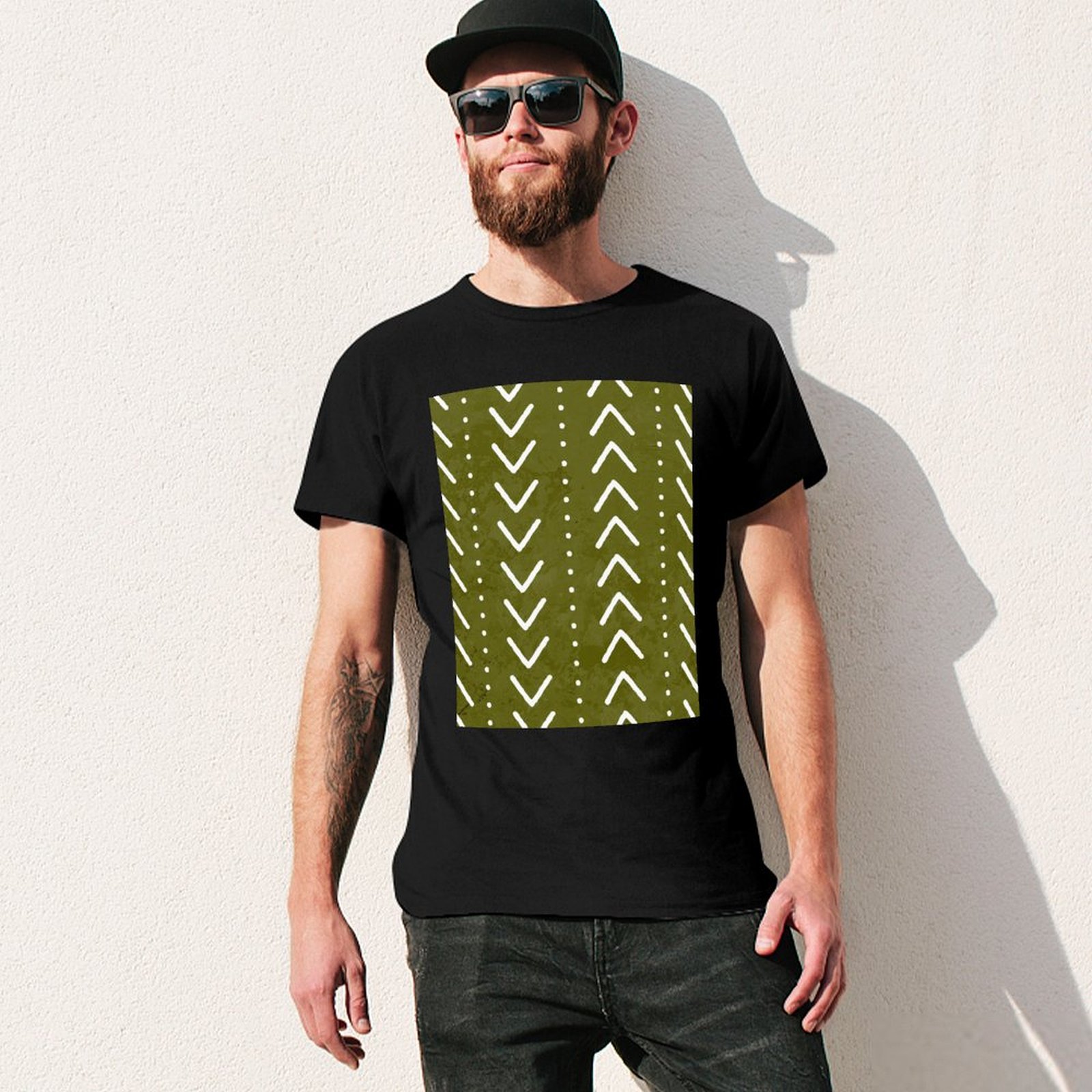 オリーブグリーン マッドクロス アローズパターン Tシャツ  - Mudcloth Print Top のレビューと価格