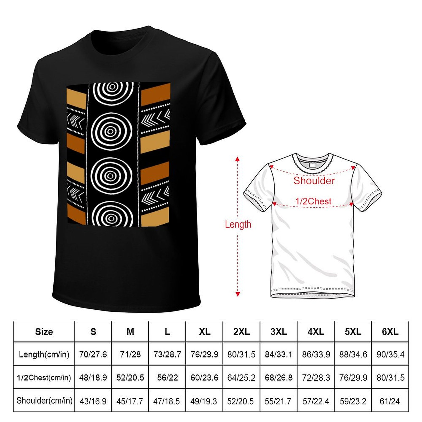 アフリカンマッドクロスアートワークアートTシャツ 長持ちカジ - Mudcloth Print Top のレビューと価格