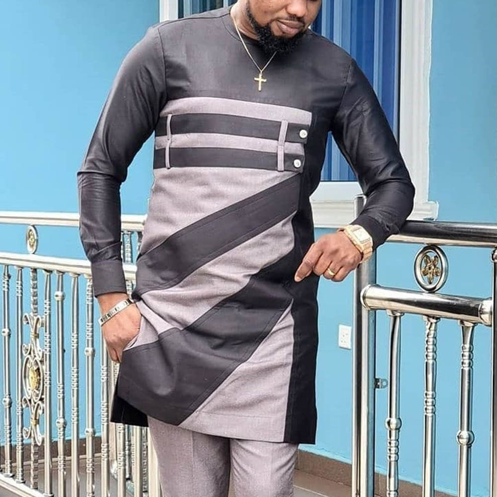 男性用アフリカンウェア,長袖,ラウンドネック,ポリエステルT - Dashiki Shirt Men のレビューと価格