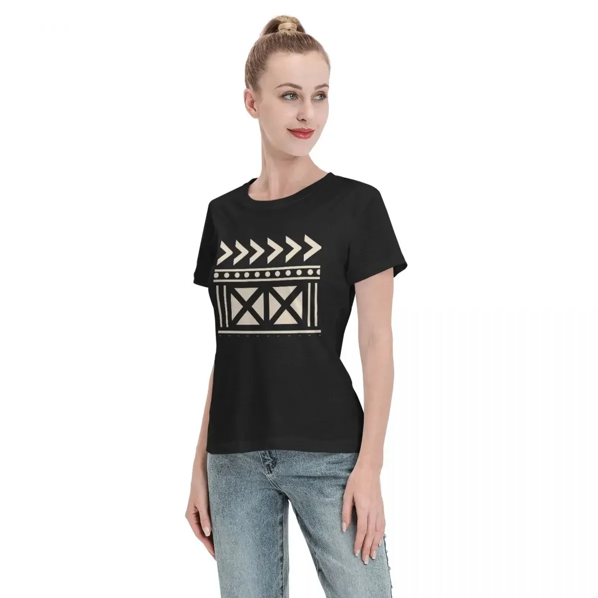 女性 Tシャツアフリカ泥布黒と白のトレンド夏半袖 Tシャツラ - Mudcloth Print Top のレビューと価格