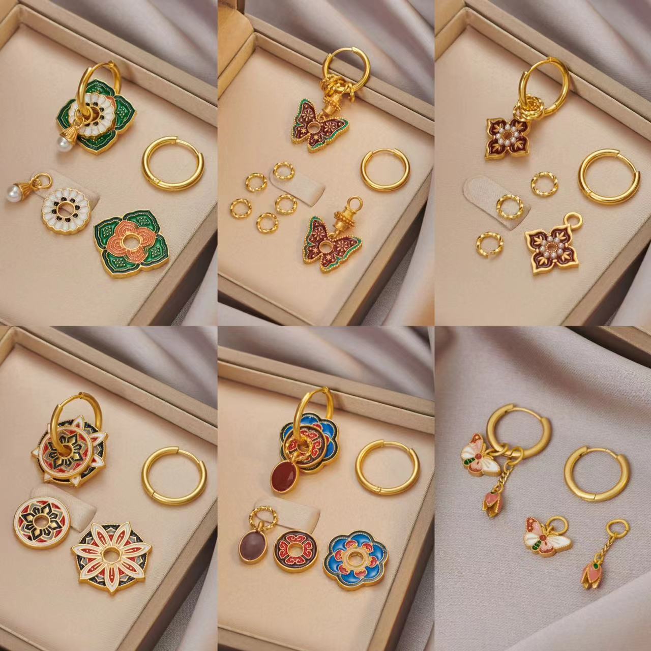 女性のための中国の金メッキエナメルイヤリング,カラフルなエス - Ethnic Fashion Way のレビューと価格