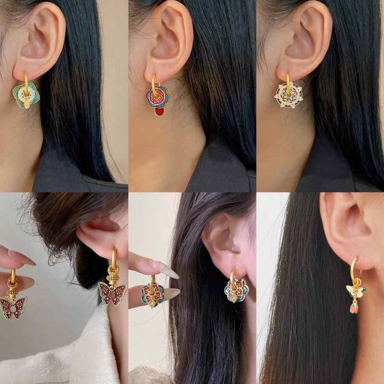 女性のための中国の金メッキエナメルイヤリング,カラフルなエス - Ethnic Fashion Way のレビューと価格