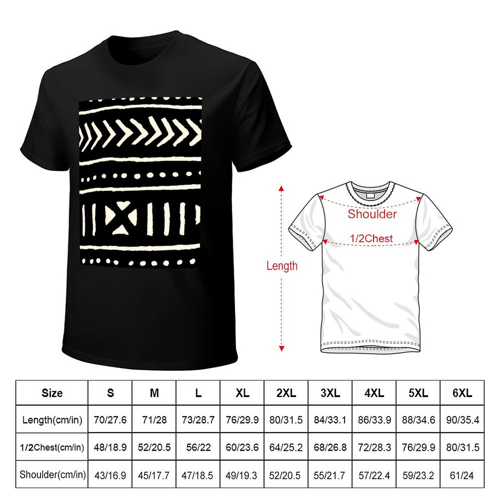 アフリカンマッドクロスの白黒Tシャツ 軽量ジムトレーニングT - Mudcloth Print Top のレビューと価格