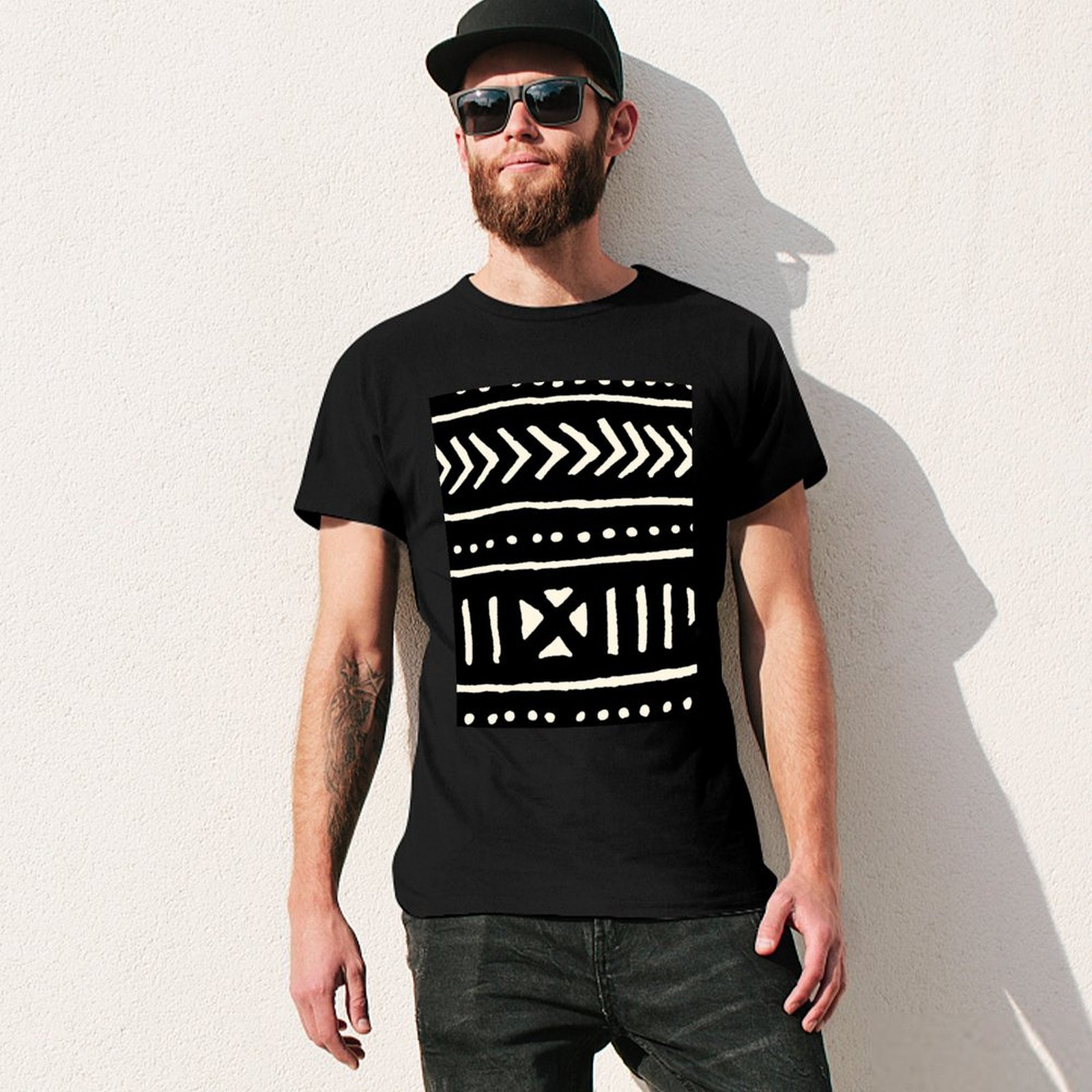 アフリカンマッドクロスの白黒Tシャツ 軽量ジムトレーニングT - Mudcloth Print Top のレビューと価格