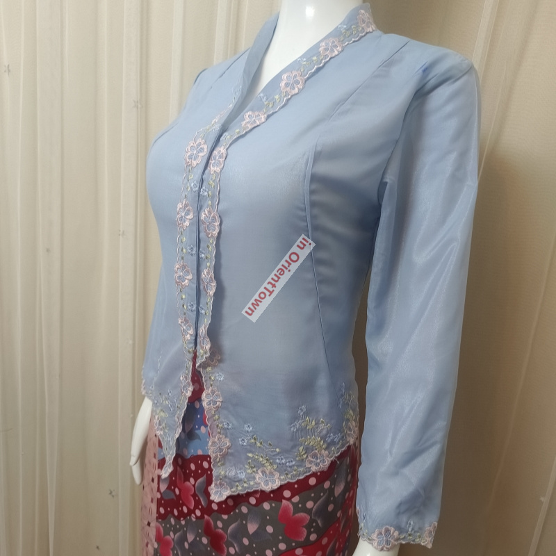 東南アジア諸国 ブルーピンク刺繍レース刺繍ブラウス+ヒップ巻 - Thai Silk Blouse のレビューと価格