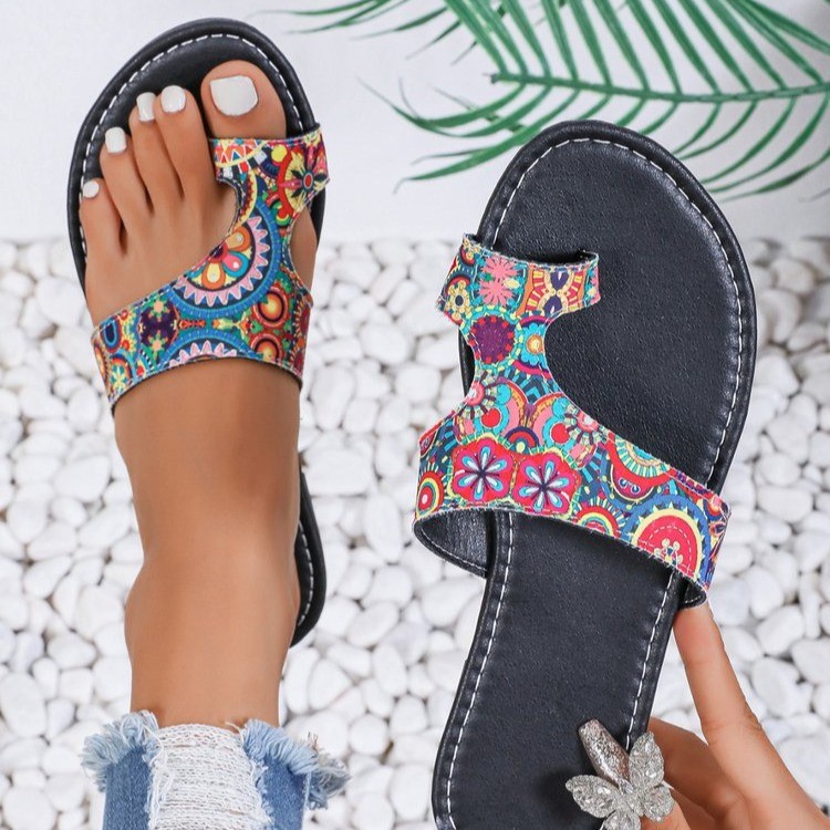 幅広エスニックフラットサンダル レディース 夏用 通気性プリ - Women'S Ethnic Fashion Brands のレビューと価格