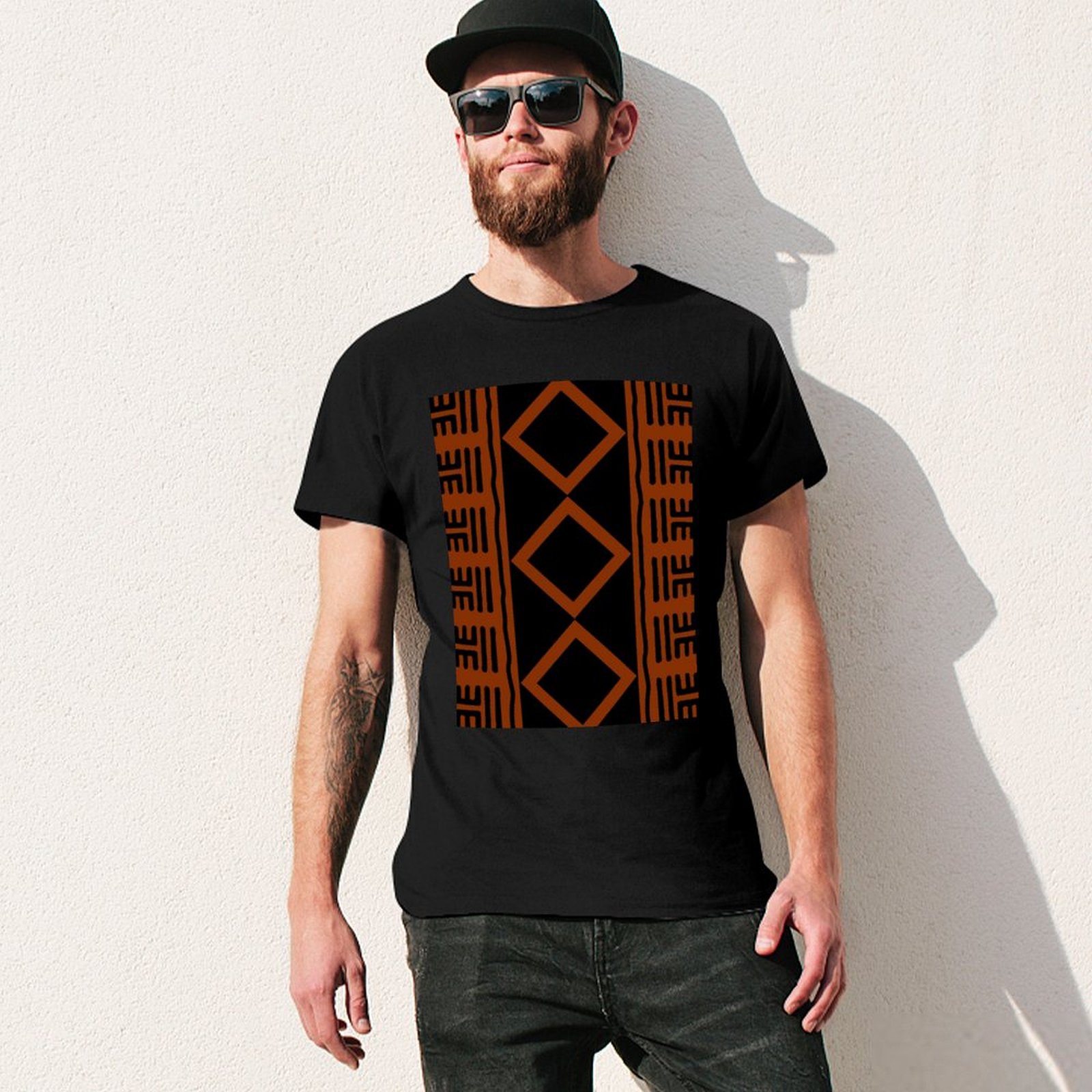 錆色のアフリカンマッドクロスTシャツ ベーシックカジュアルウ - Mudcloth Print Top のレビューと価格