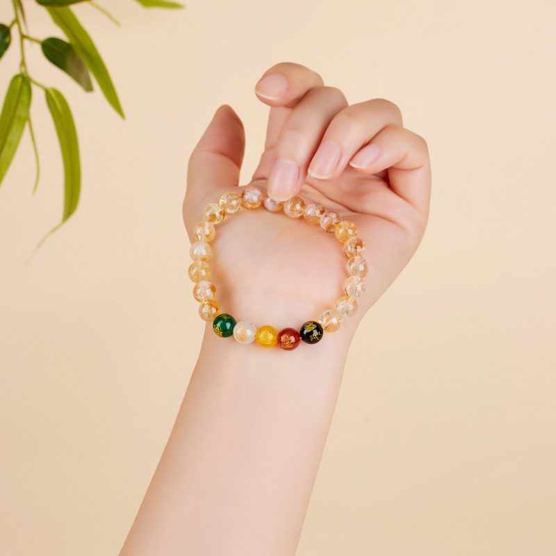 天然黄色の塔瑪瑙五方財神ファッションレディースラッキーブレス - Ethnic Fashion Way のレビューと価格