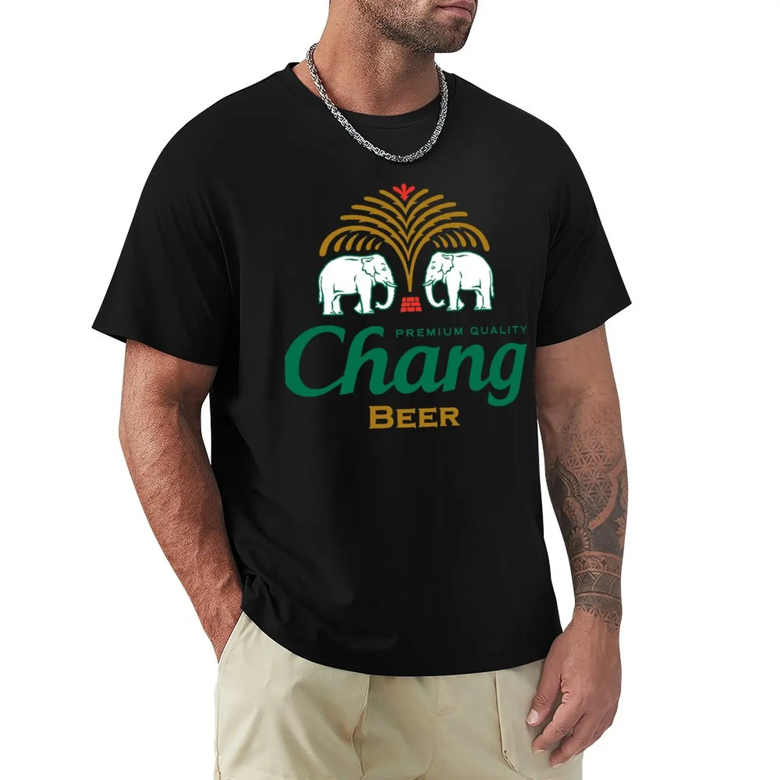 Thaiビール瓶のラベル,男性用Tシャツ,コットン,ヒッピー - Thai Silk Blouse のレビューと価格
