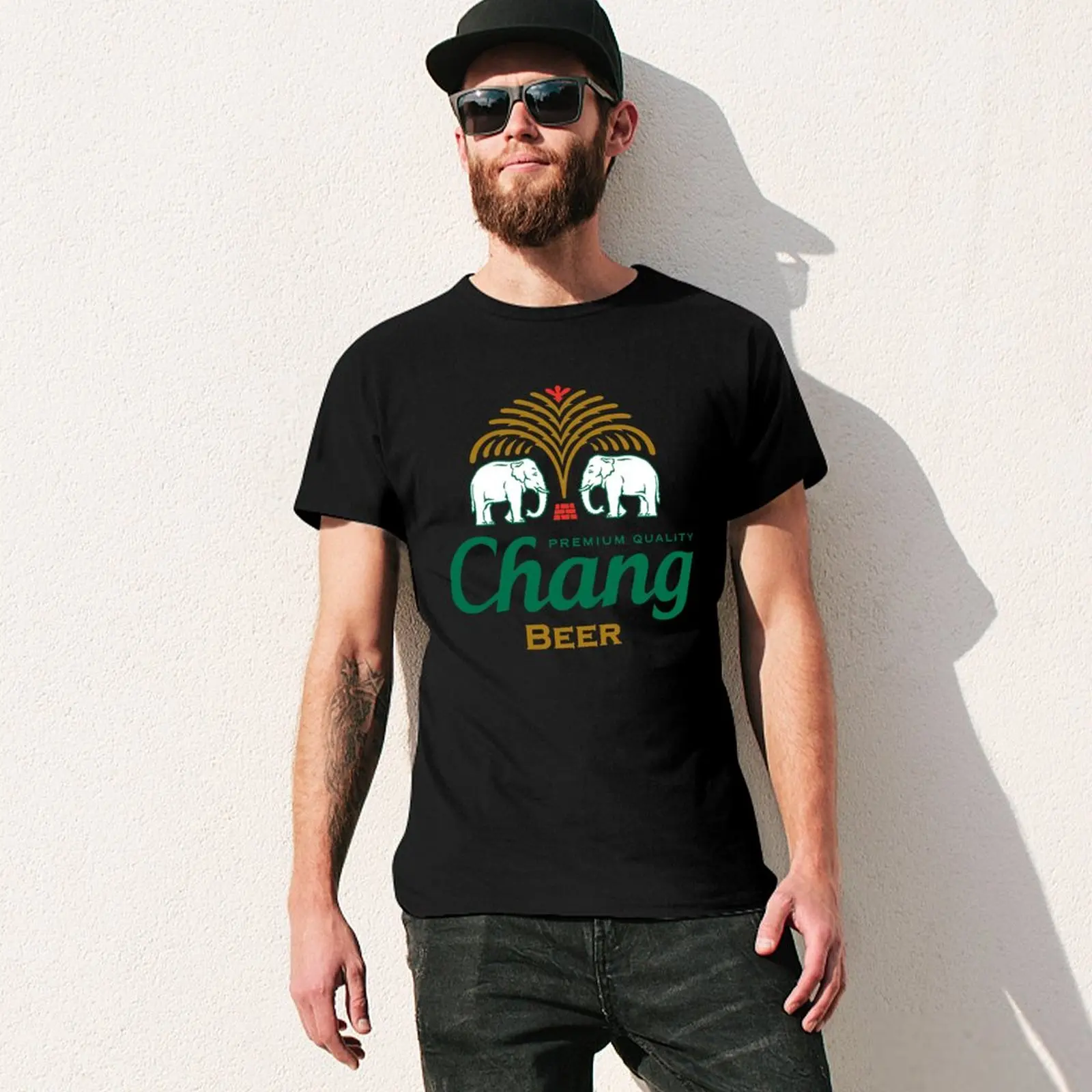 Thaiビール瓶のラベル,男性用Tシャツ,コットン,ヒッピー - Thai Silk Blouse のレビューと価格