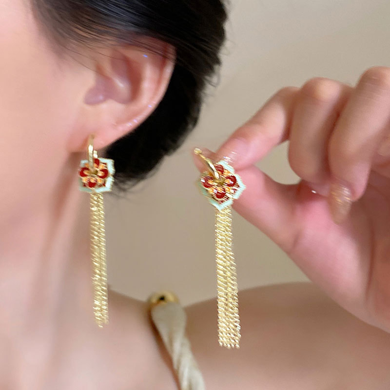 エスニック中国風カラーエナメル多用途イヤリング女性用ゴールデ - Ethnic Fashion Way のレビューと価格
