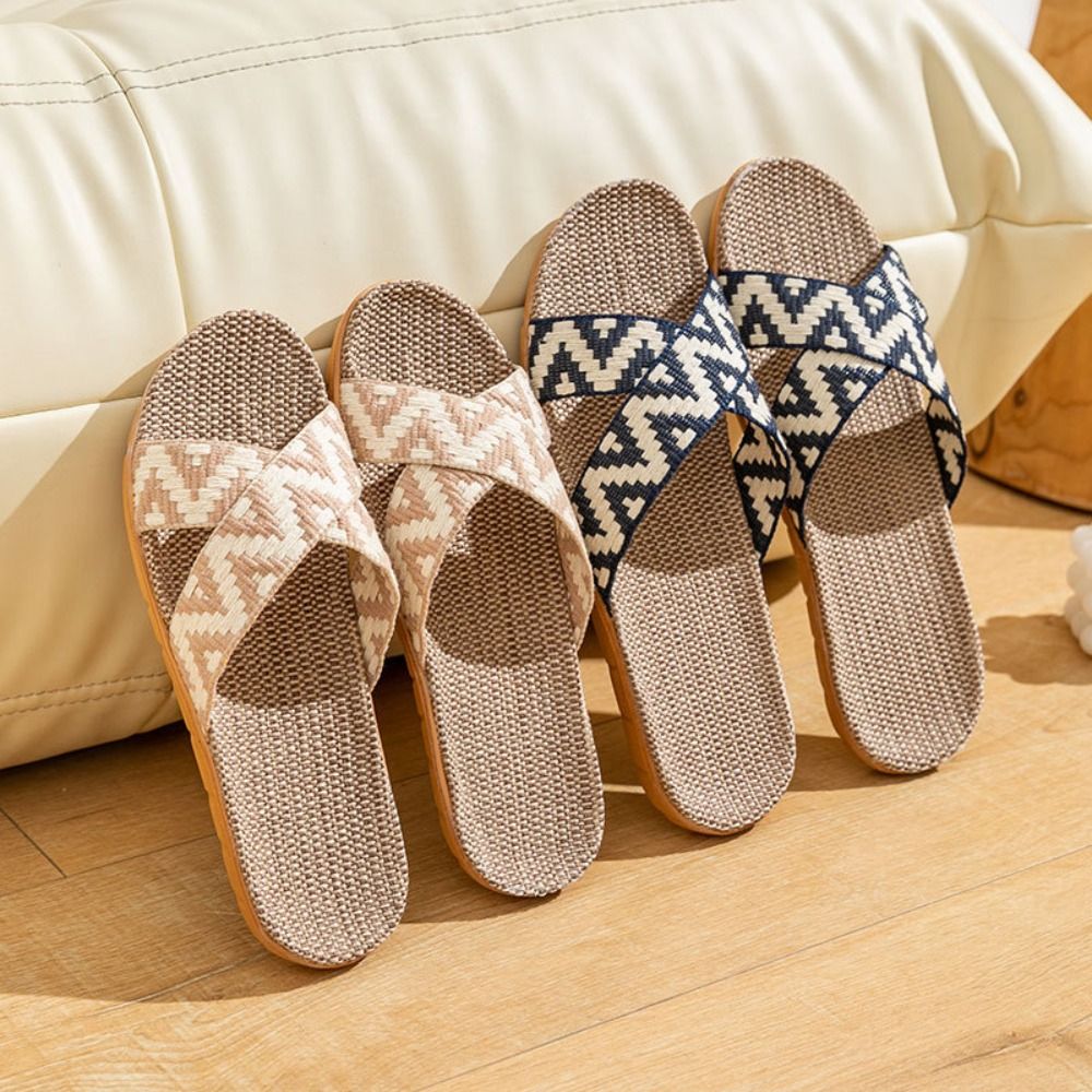 ファッションエスニックスタイルリネンクロススリッパ亜麻ソフト - Ethnic Style のレビューと価格
