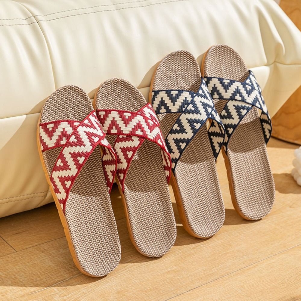 ファッションエスニックスタイルリネンクロススリッパ亜麻ソフト - Ethnic Style のレビューと価格